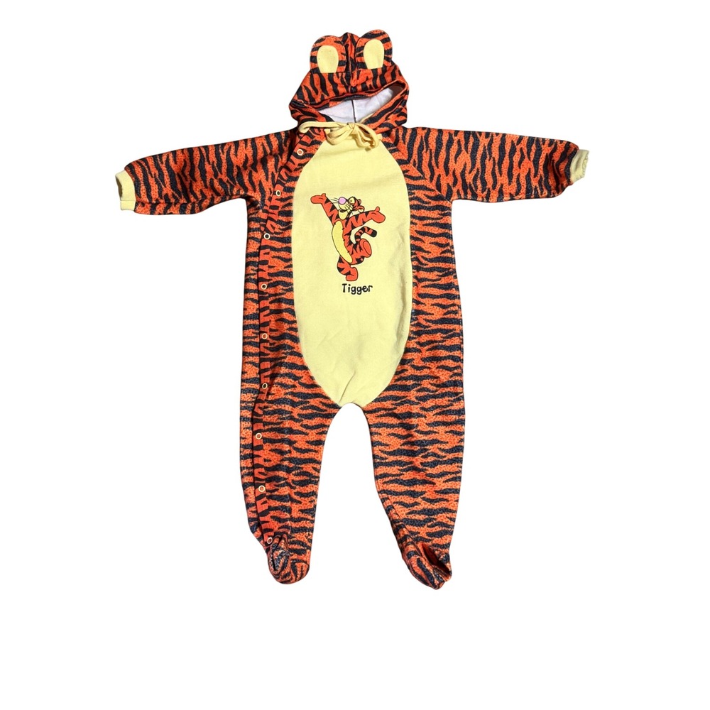 Vintage Disney Pooh Tigger Footed Sleeper Onesie with Hooded Hat 24 Months 70155